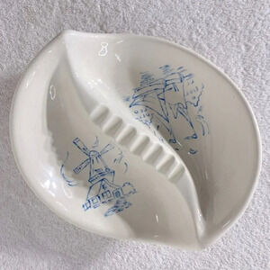 Vintage 1974 Ceramic Art Painted Windmill Sailboat Ashtray Trinket  Dish